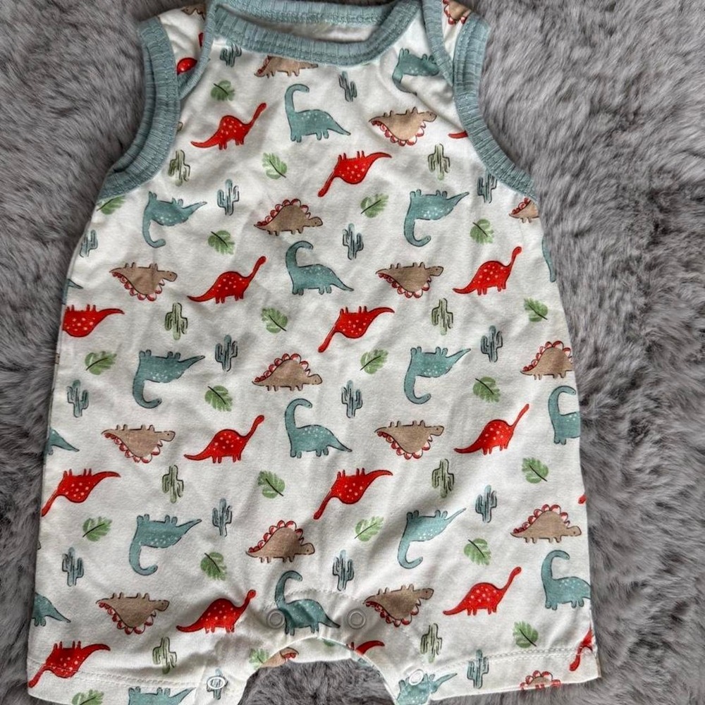 Kyle & Deena Baby Romper Cacti & Dinosaurs Print Matching Hat Set 0-3 Months Boy